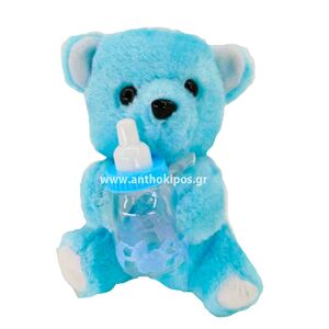 Teddy bear white-blue with small bottle