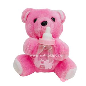 Λούτρινο αρκουδάκι ροζ με μικρό μπιμπερό