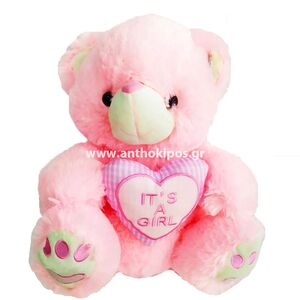 Λούτρινος ροζ αρκούδος με καρδούλα για νεογέννητο