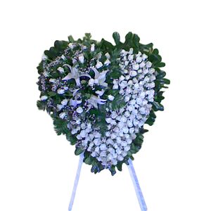 White funeral flowers heart with roses