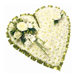 Funeral flowers heart with white chrysanthemum and arrangement