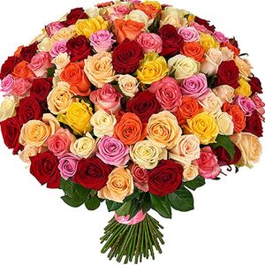 50 πολύχρωμα τριαντάφυλλα σε μπουκέτο