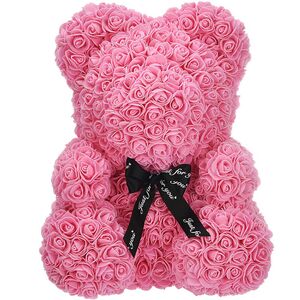 Rose Bear με ροζ τριαντάφυλλα (40cm)