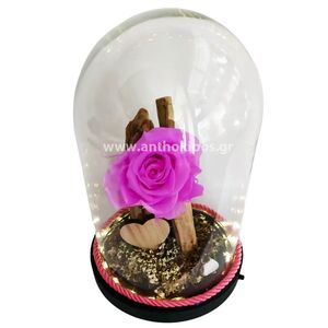 Glass led bell with lilac rose that lives for ever