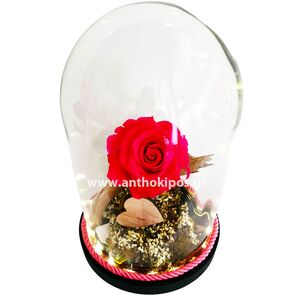 Glass led bell with red rose that lives for ever