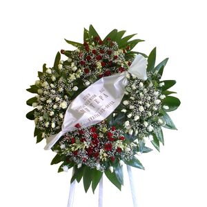 Funeral flower wreath (Tripod wheel with roses)