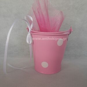 Christening Favor pink polka dot bucket