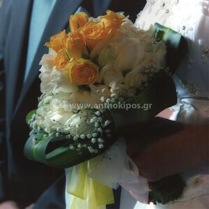 Μπουκέτο Γάμου με λευκά και κίτρινα τριαντάφυλλα