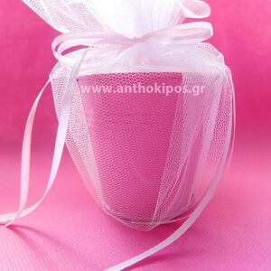 Christening Favor with fuchsia bucket wrapped in tulle
