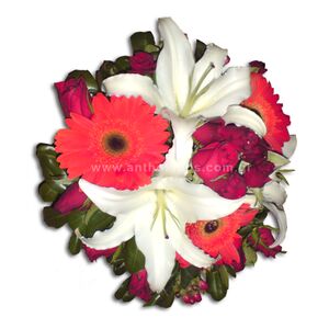 Flower arrangement in white-red color