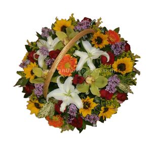 Flower arrangement with many colors