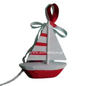 Christening bonbonniere with wooden red boat