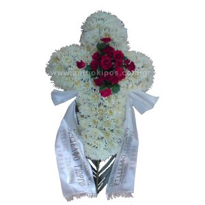 Funeral flowers cross with arrangement