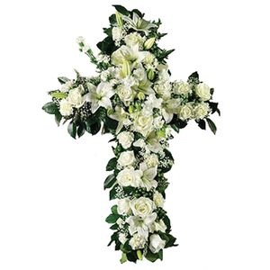 Funeral flowers cross with oriental and roses