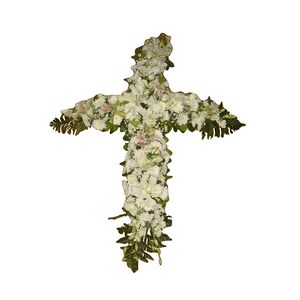 All white funeral flowers cross