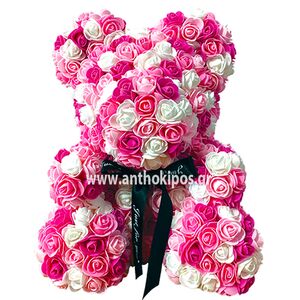 Rose Bear with pink, fuchsia and white roses