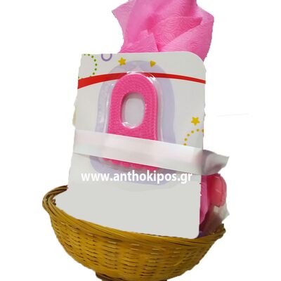 Diaper Cake in basket for newborn baby girl