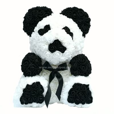 Rose Panda Bear with white and black roses (25cm)