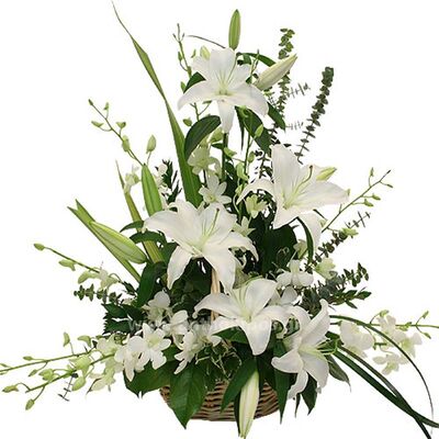 Flower arrangement in white shade for condolence