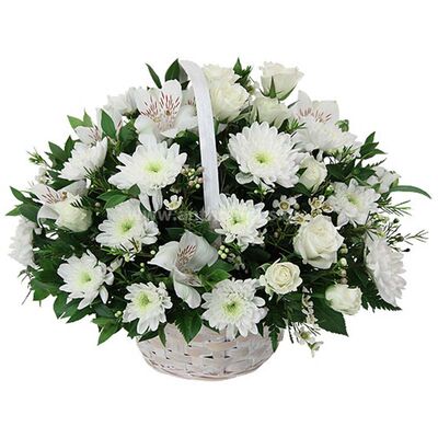 Καλάθι με λευκά λουλούδια για συλλυπητήρια