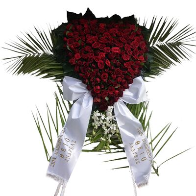 Funeral flowers heart with red roses