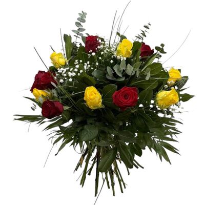 Lovely bouquet with red and yellow roses