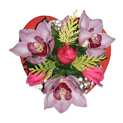 Lovely heart with orchids and roses