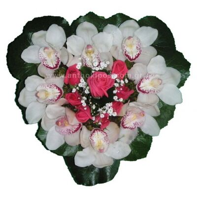 Beautiful big heart with orchids and roses