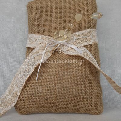 Wedding Favors, vintage favor with pouch of burlap tied with flower