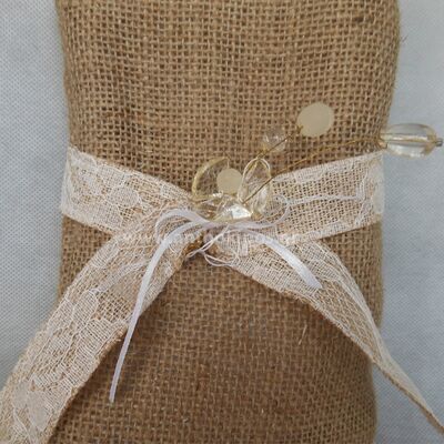 Wedding Favors, vintage favor with pouch of burlap tied with flower