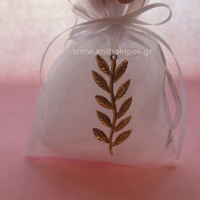Wedding Favors, white pouch wth olive branch