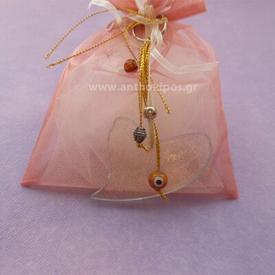 Wedding Favors, favor of pouch with glass heart in key ring