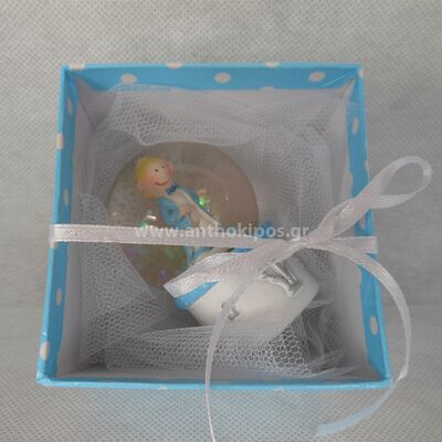 Christening Favor with snowball princes in a blue box