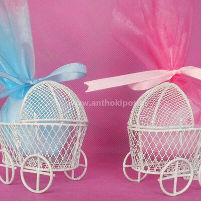 Christening Favor with white trolley