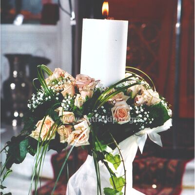 Wedding Candles with salmon roses and import foliages