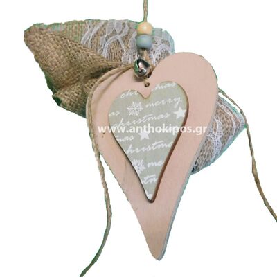 Wedding Favors, vintage bonbonniere with wooden heart, burlap and lace
