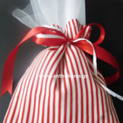 Wedding Favor striped red pouch with tulle