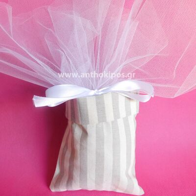 Wedding Favor with striped linen pouch and tulle inside