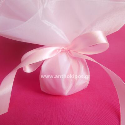 Μπομπονιέρες Γάμου, μπομπονιέρα κλασική με λευκή και ροζ οργάντζα