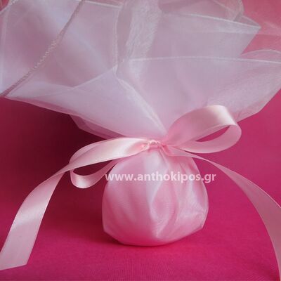 Μπομπονιέρες Γάμου, μπομπονιέρα κλασική με λευκή και ροζ οργάντζα