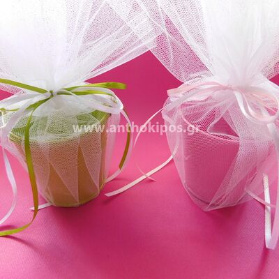 Christening bonbonniere beautiful pot in various colors wrapped in tulle