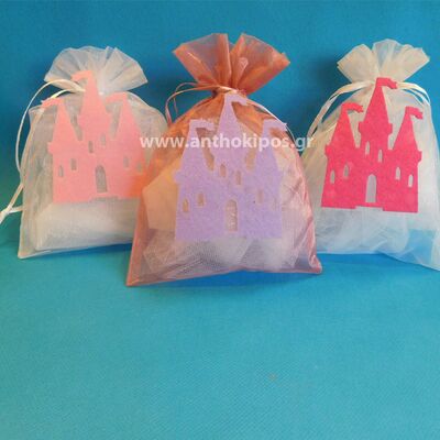 Christening Favor pouch with felt palace in different shades