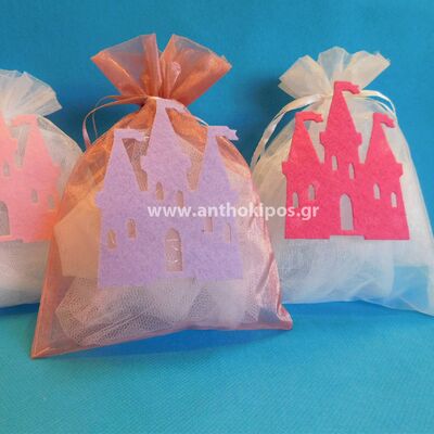 Christening Favor pouch with felt palace in different shades