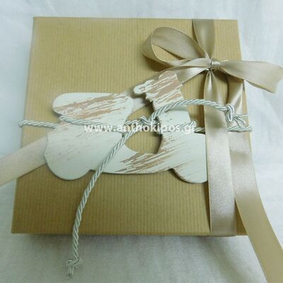 Christening Favor with box and tied on a wooden scooter