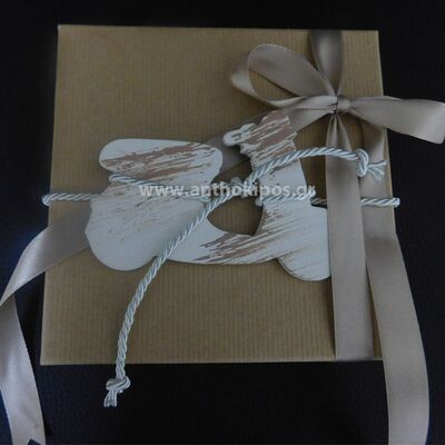 Christening Favor with box and tied on a wooden scooter