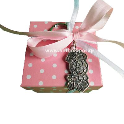 Christening Favor with pink box and MINNIE keychain