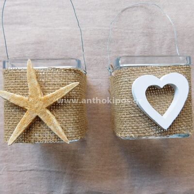 Wedding Favors, wedding favor glass lantern with burlap and decorations