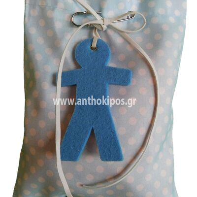 Baptism Favor with blue polka dot pouch and baby boy nanny