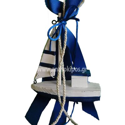 Christening bonbonniere with wooden blue boat