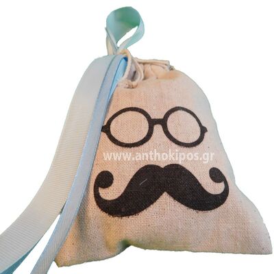 Christening Favor for a boy with a pouch with a mustache